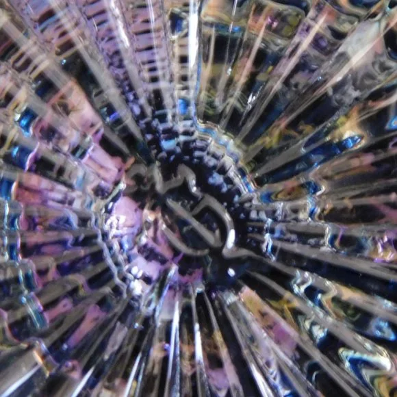 Imperial Glass Pickle Relish Dish Quilted Pansy Smoke Blue Iridescent Carnival - Picture 6 of 6